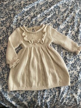 Cynthia Rowley Cream Cable Knit Ruffle Baby Dress